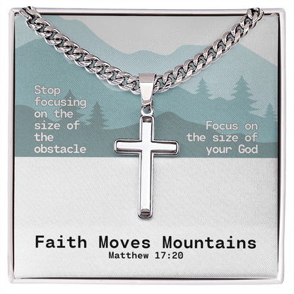 Faith Moves Mountains (Matthew 17:20) | Premium Sterling Silver Cuban Link Cross Necklace