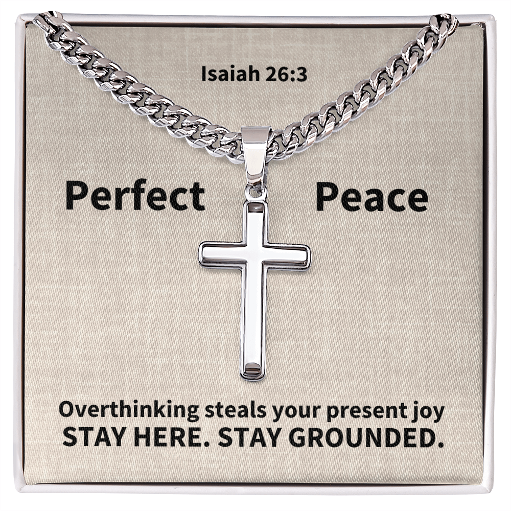 Perfect Peace (Isaiah 26:3) | Premium Sterling Silver Cuban Link Cross Necklace