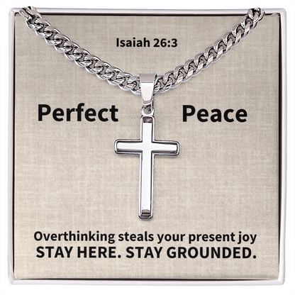 Perfect Peace (Isaiah 26:3) | Premium Sterling Silver Cuban Link Cross Necklace