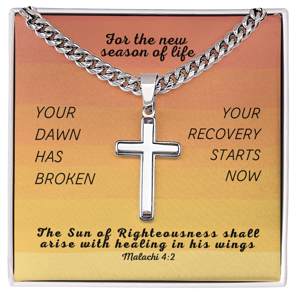 Healing In His Wings (Malachi 4:2) | Premium Sterling Silver Cuban Link Cross Necklace