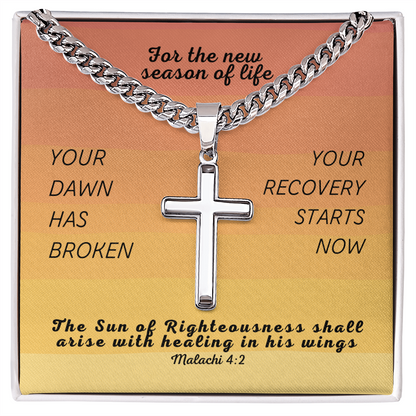 Healing In His Wings (Malachi 4:2) | Premium Sterling Silver Cuban Link Cross Necklace