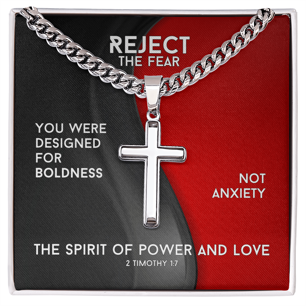 The Spirit Of Power And Love (2 Timothy 1:7) | Premium Sterling Silver Cuban Link Cross Necklace