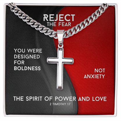 The Spirit Of Power And Love (2 Timothy 1:7) | Premium Sterling Silver Cuban Link Cross Necklace