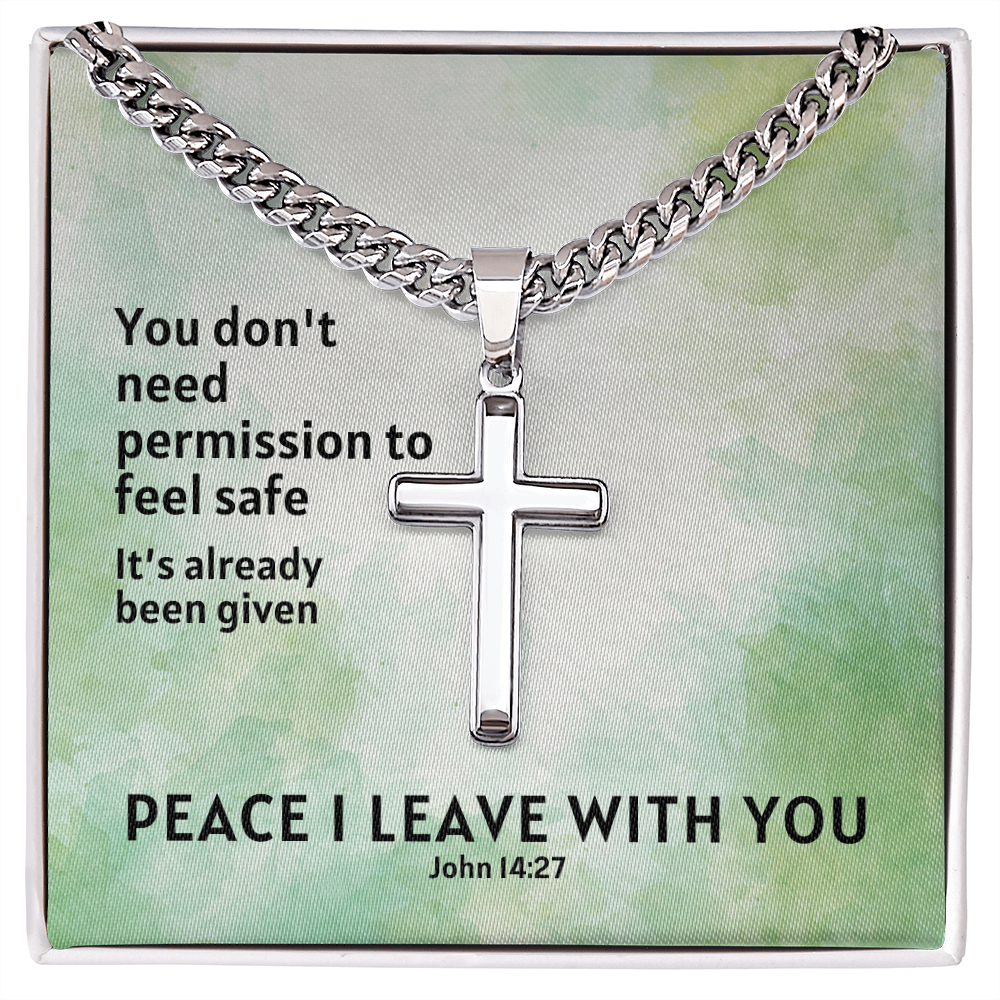 Peace I Leave With You (John 14:27) | Premium Sterling Silver Cuban Link Cross Necklace