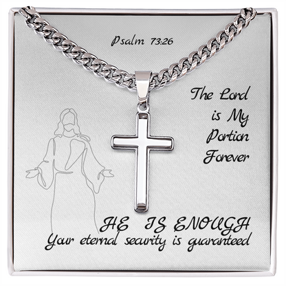 The Lord is My Portion Forever (Psalm 73:26) | Premium Sterling Silver Cuban Link Cross Necklace