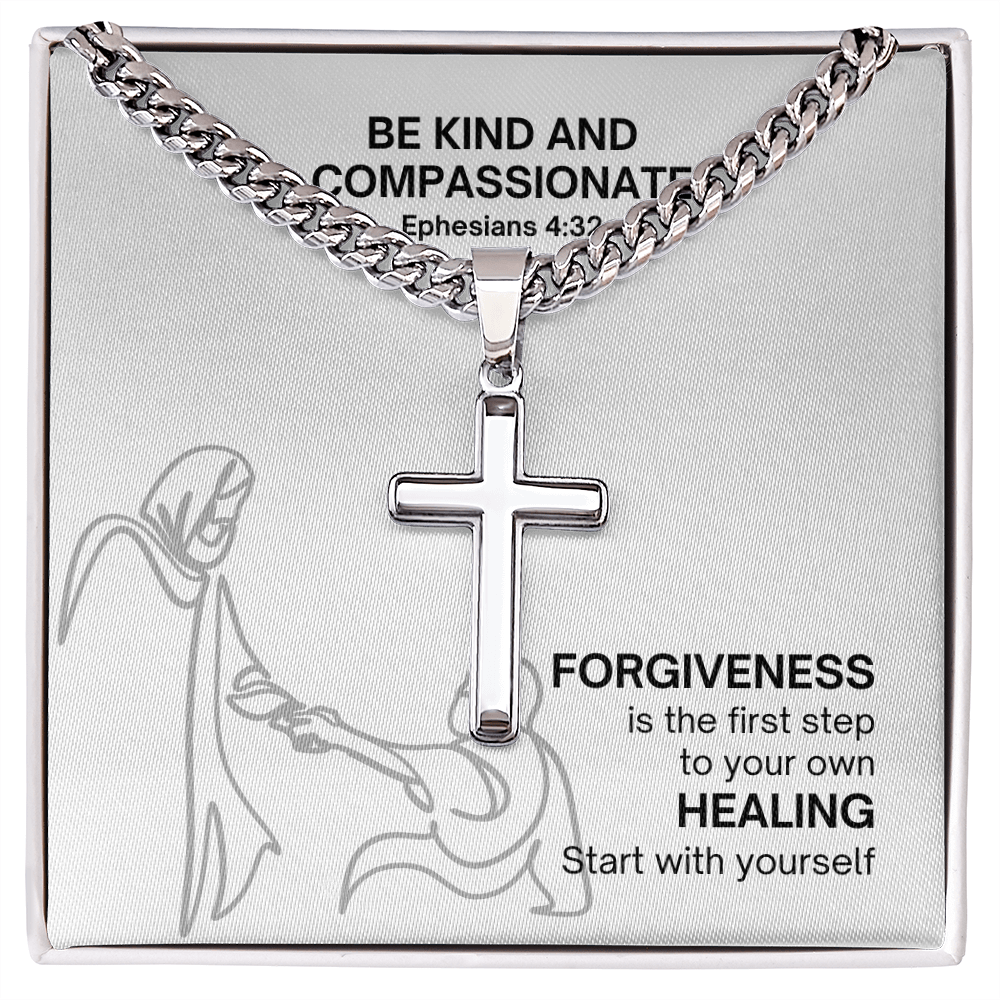 Be Kind And Compassionate (Ephesians 4:32) | Premium Sterling Silver Cuban Link Cross Necklace