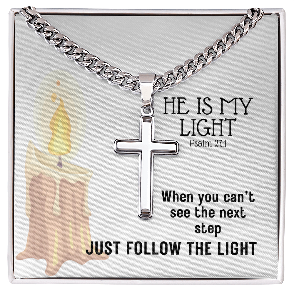 He Is My Light (Psalm 27:1) | Premium Sterling Silver Cuban Link Cross Necklace