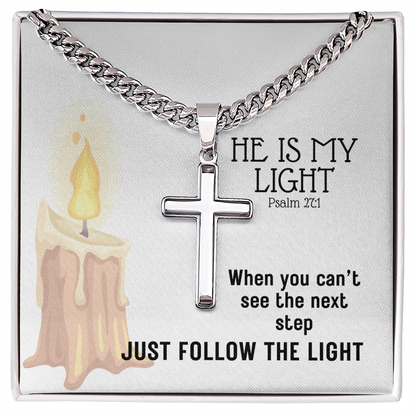 He Is My Light (Psalm 27:1) | Premium Sterling Silver Cuban Link Cross Necklace
