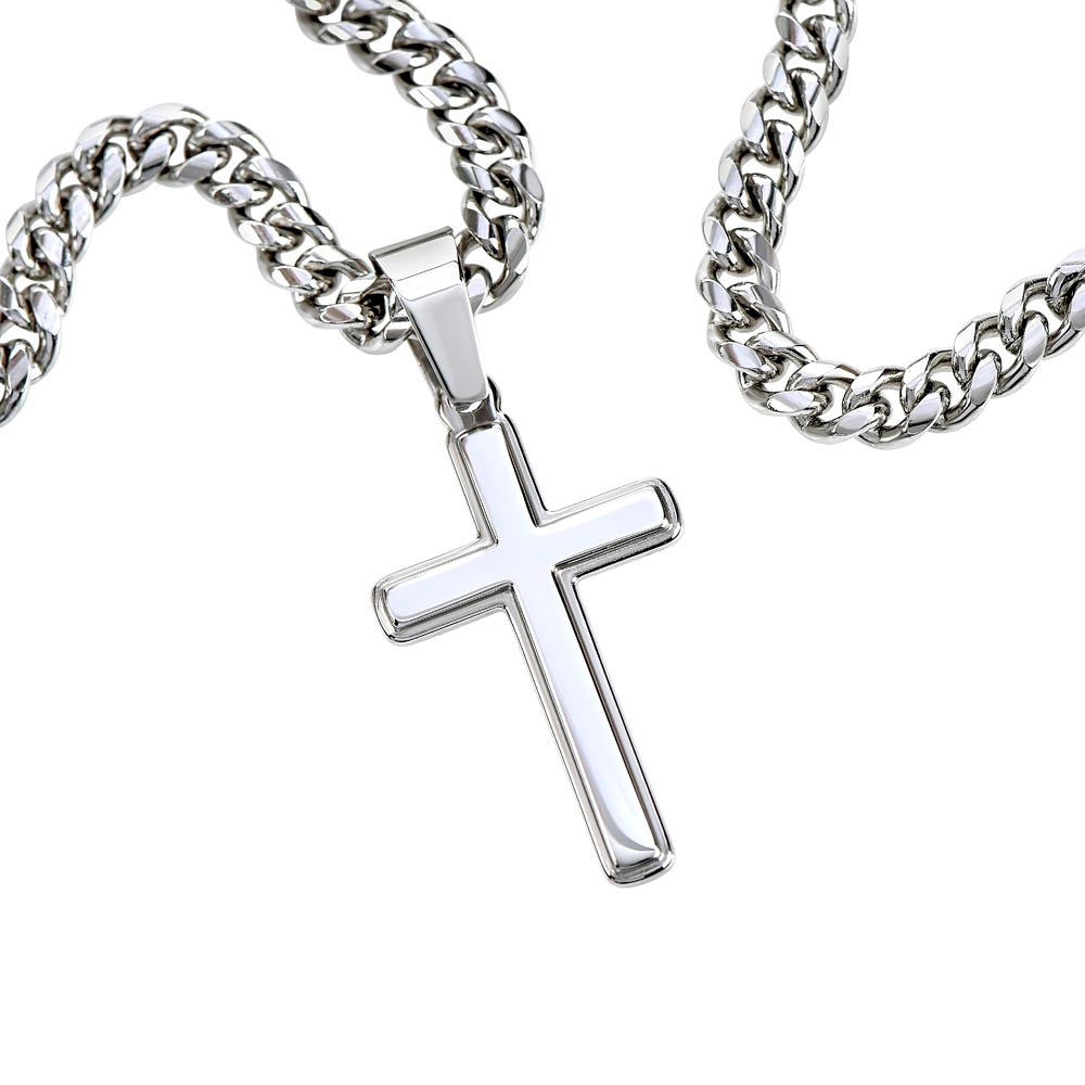 My Heart Trusts In Him (Psalm 28:7) | Premium Sterling Silver Cuban Link Cross Necklace