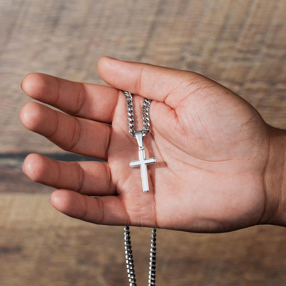 The Lord Is My Rock (Psalm 18:2) | Premium Sterling Silver Cuban Link Cross Necklace