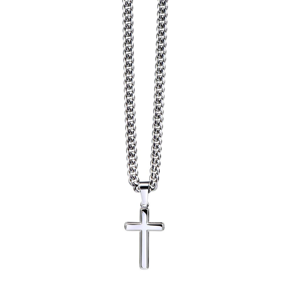 My Heart Trusts In Him (Psalm 28:7) | Premium Sterling Silver Cuban Link Cross Necklace