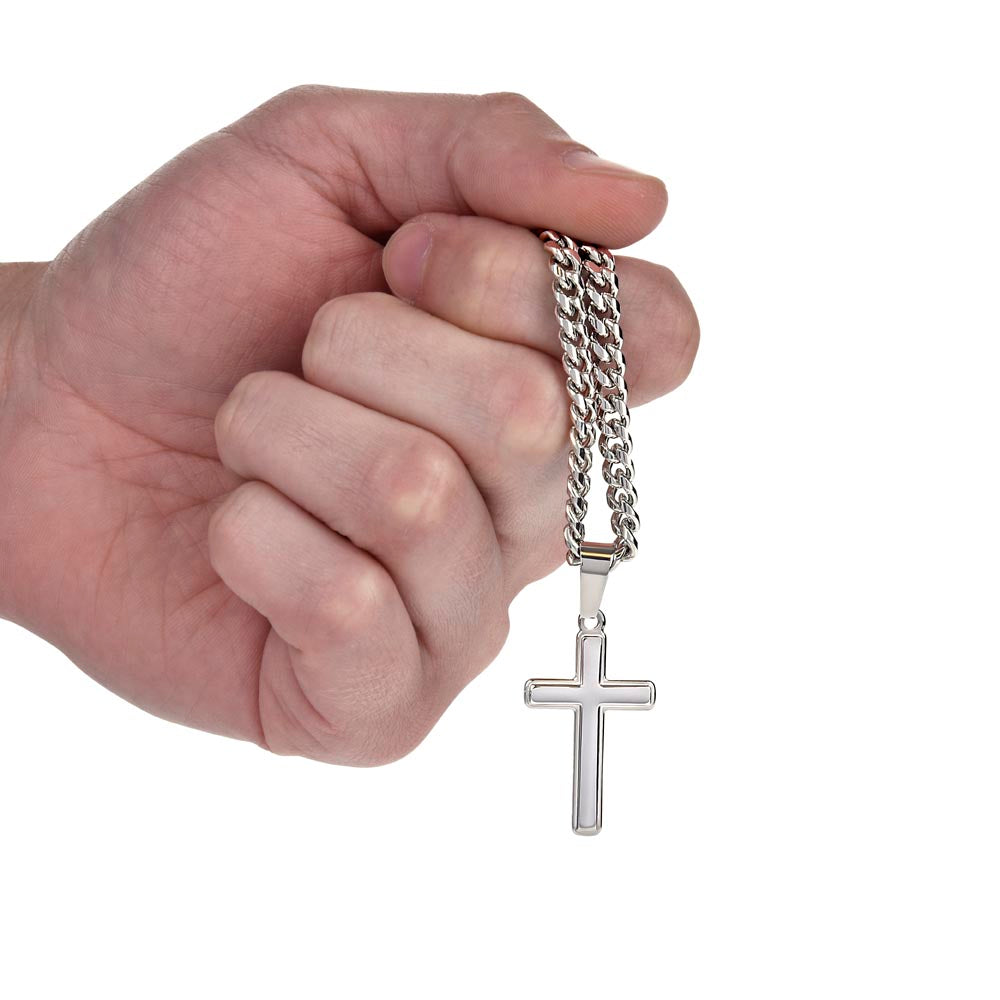 He Will Give  Rest (Matthew 11:28) | Premium Sterling Silver Cuban Link Cross Necklace