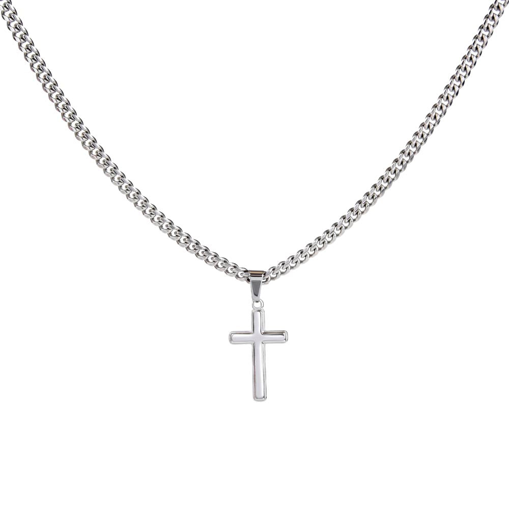 He Is My Light (Psalm 27:1) | Premium Sterling Silver Cuban Link Cross Necklace
