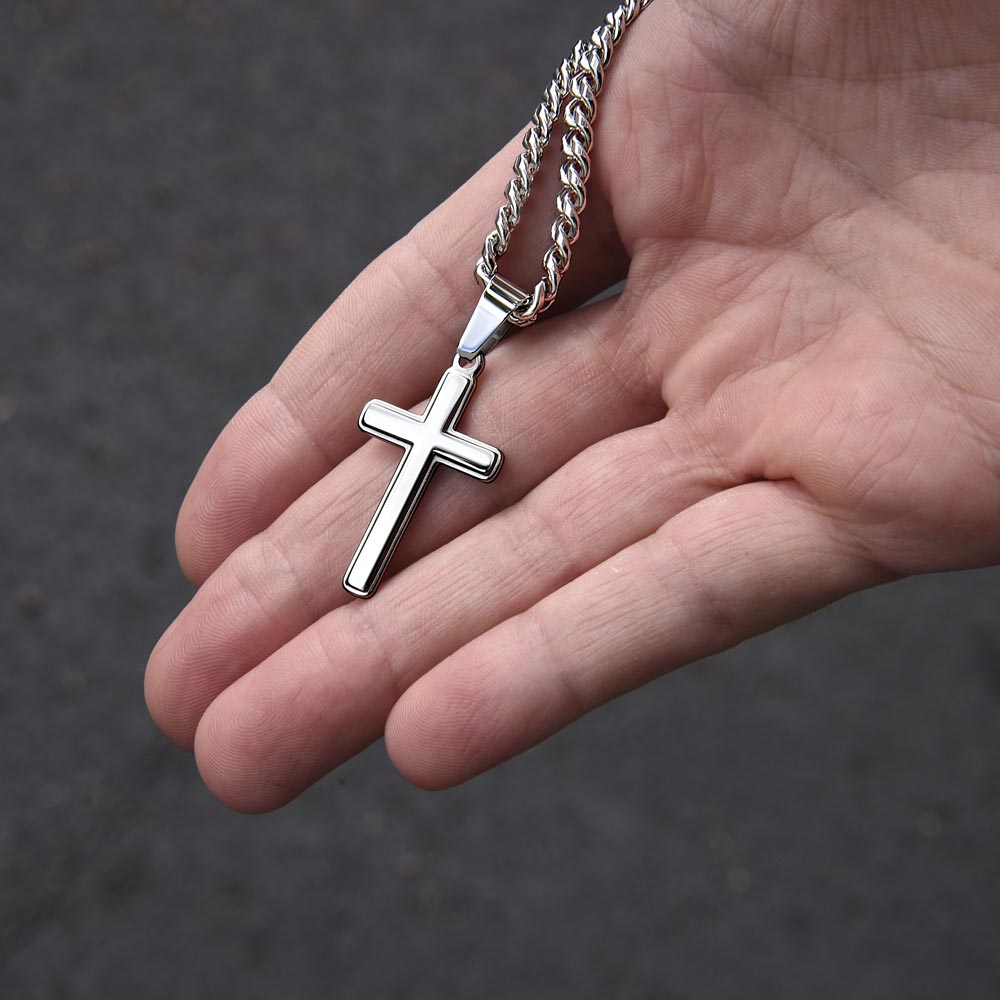 The Word Of The Lord Is Right (Psalm 33:4) | Premium Sterling Silver Cuban Link Cross Necklace