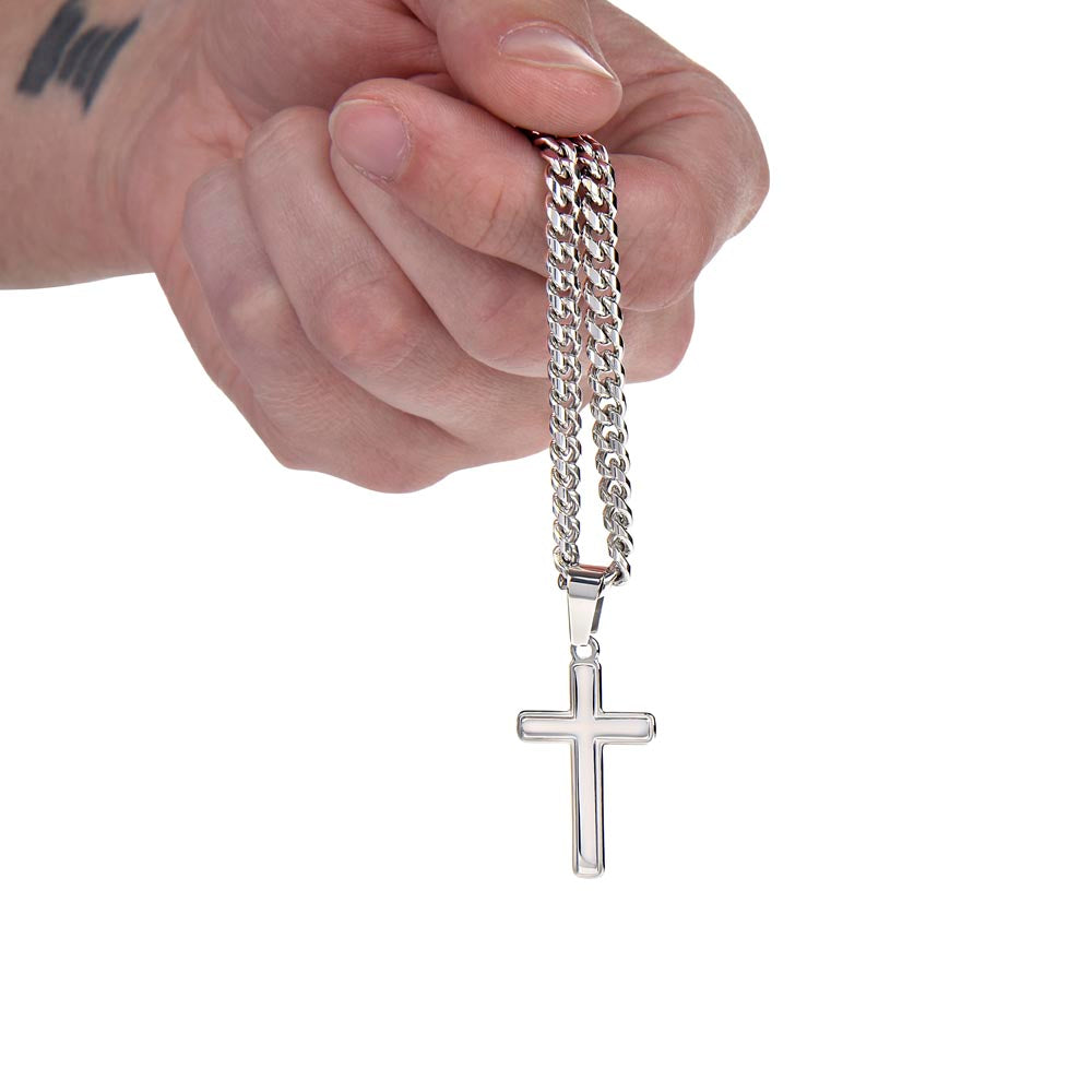 Greater Is He That Is In You (1 John 4:4) | Premium Sterling Silver Cuban Link Cross Necklace