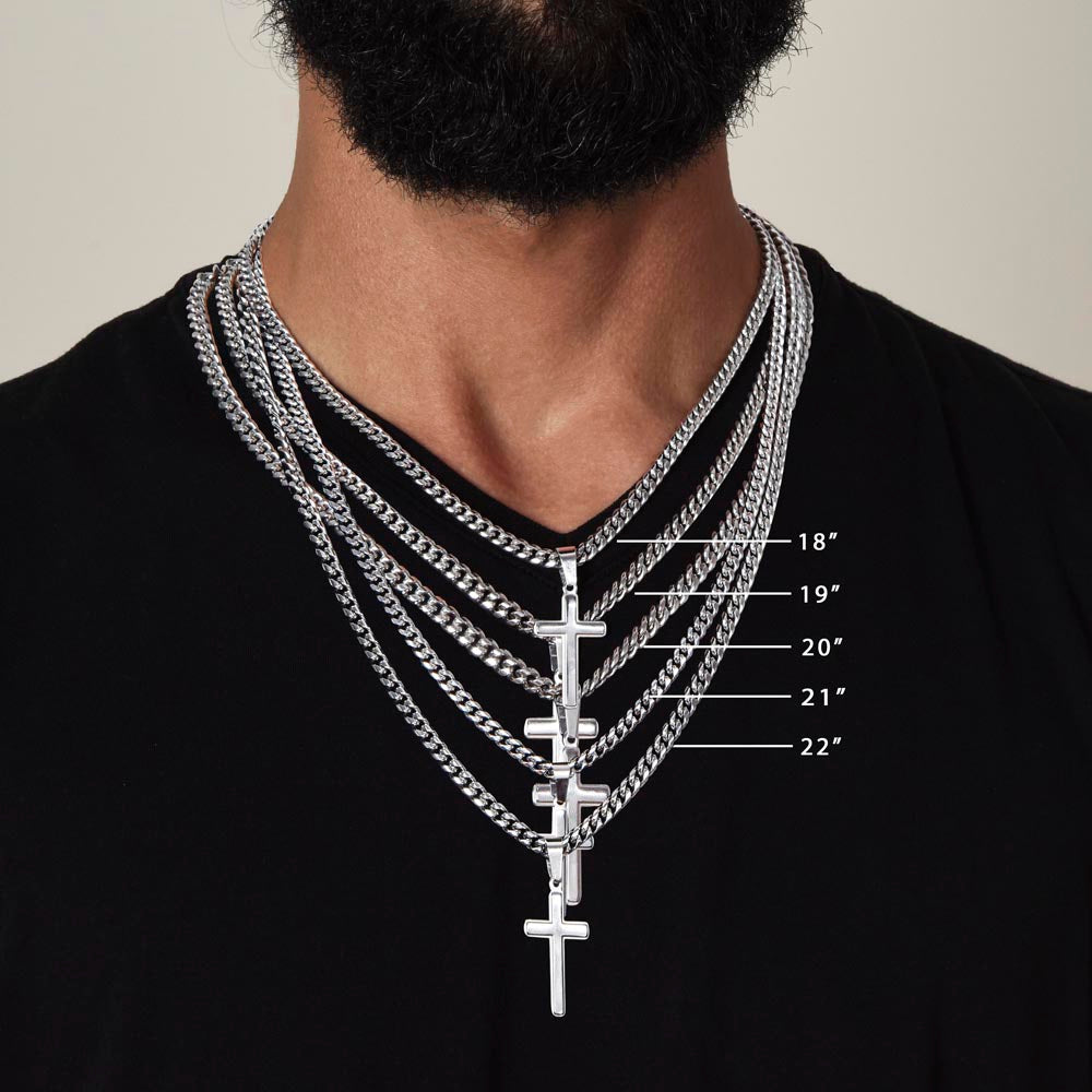 He Will Give  Rest (Matthew 11:28) | Premium Sterling Silver Cuban Link Cross Necklace