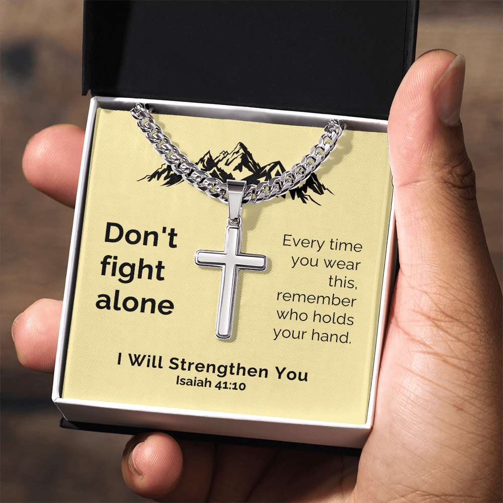 I Will Strengthen You (Isaiah 41:10) | Premium Sterling Silver Cuban Link Cross Necklace