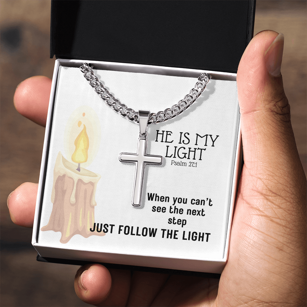 He Is My Light (Psalm 27:1) | Premium Sterling Silver Cuban Link Cross Necklace