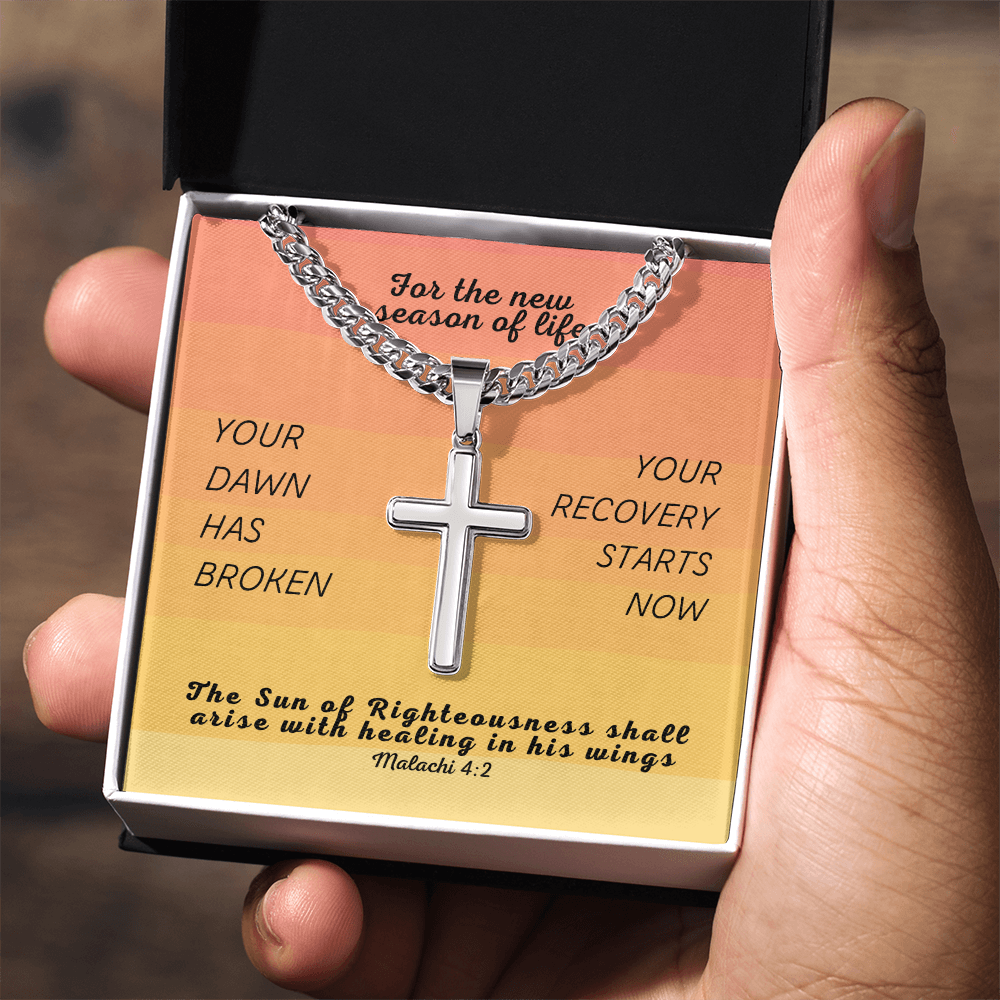Healing In His Wings (Malachi 4:2) | Premium Sterling Silver Cuban Link Cross Necklace