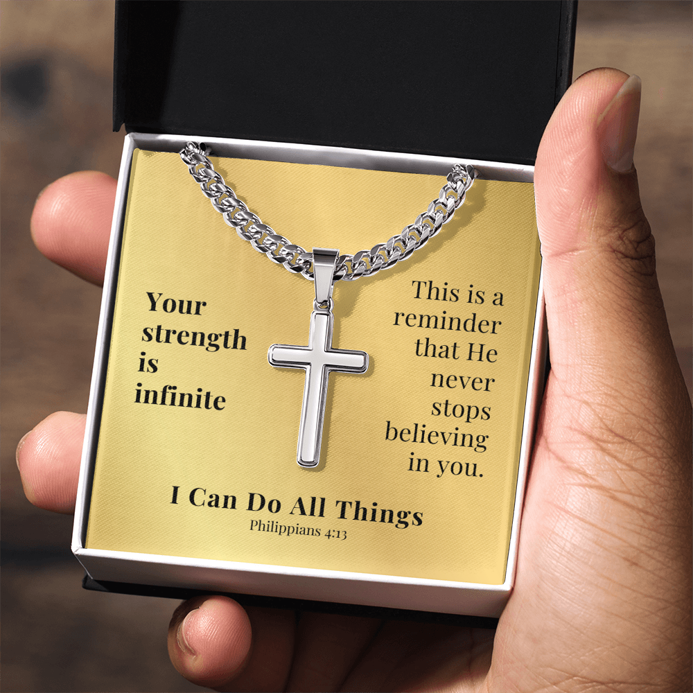 I Can Do All Things (Philippians 4:13) | Premium Sterling Silver Cuban Link Cross Necklace