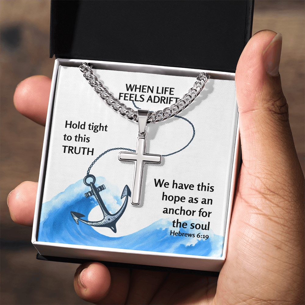 Hope Anchors The Soul (Hebrews 6:19) | Premium Sterling Silver Cuban Link Cross Necklace