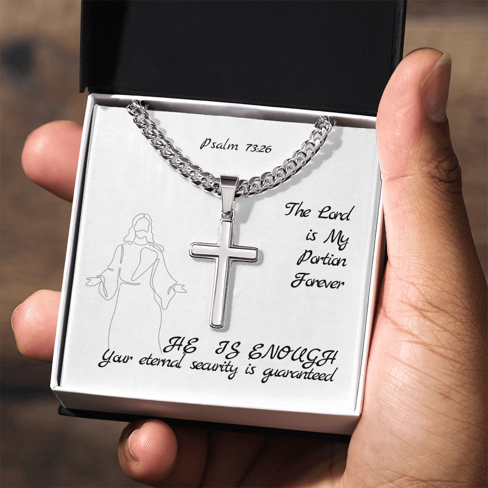 The Lord is My Portion Forever (Psalm 73:26) | Premium Sterling Silver Cuban Link Cross Necklace