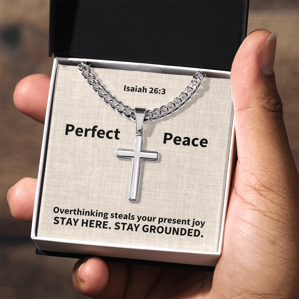 Perfect Peace (Isaiah 26:3) | Premium Sterling Silver Cuban Link Cross Necklace