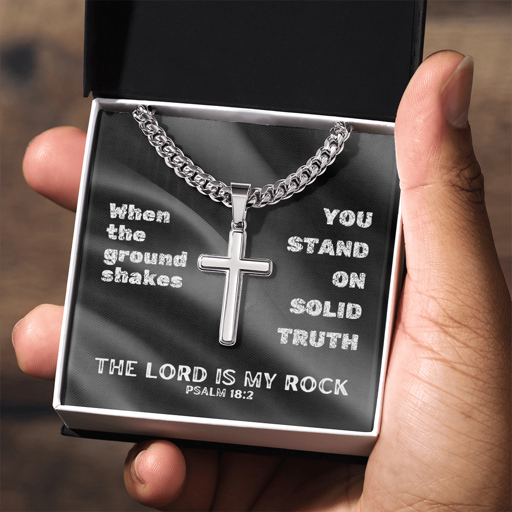 The Lord Is My Rock (Psalm 18:2) | Premium Sterling Silver Cuban Link Cross Necklace