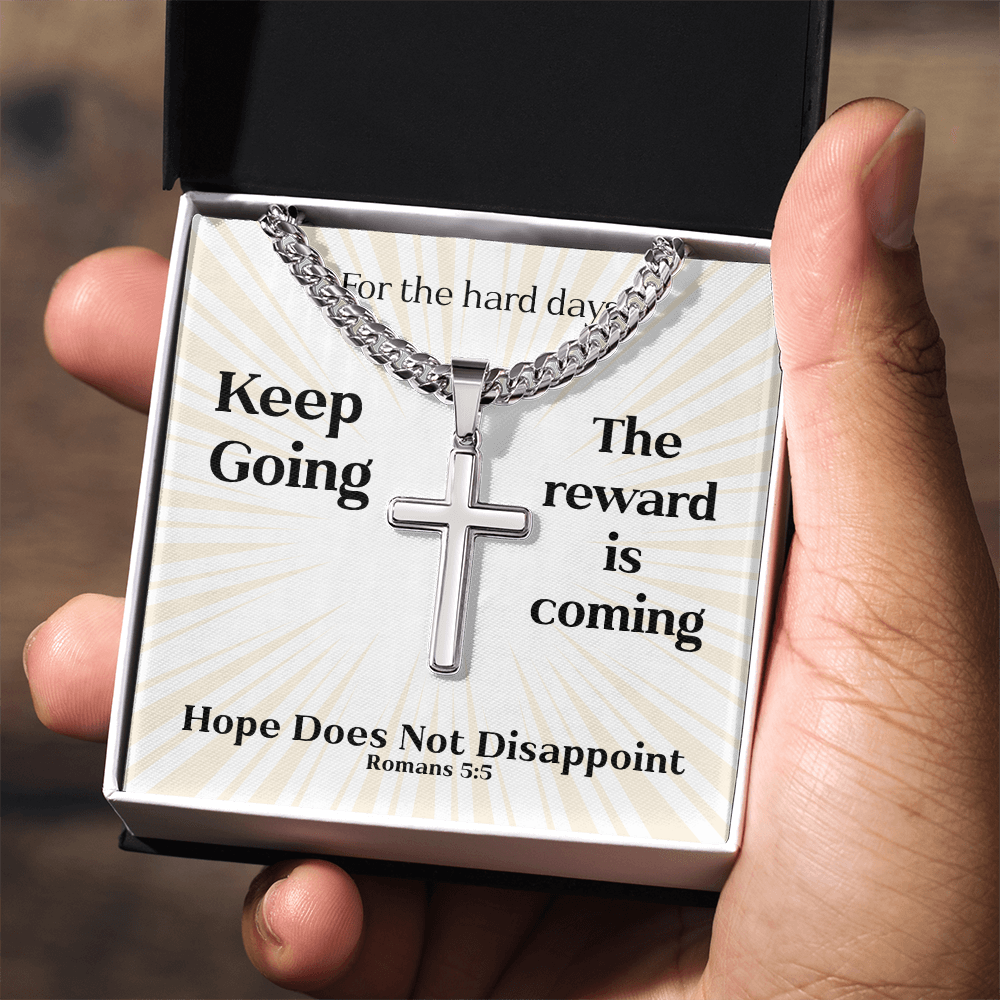 Hope Does Not Disappoint (Romans 5:5) | Premium Sterling Silver Cuban Link Cross Necklace