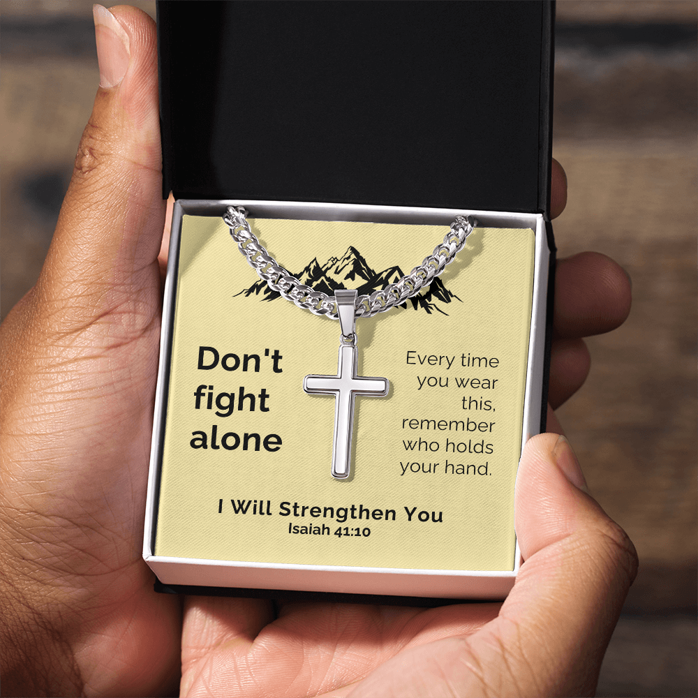 I Will Strengthen You (Isaiah 41:10) | Premium Sterling Silver Cuban Link Cross Necklace