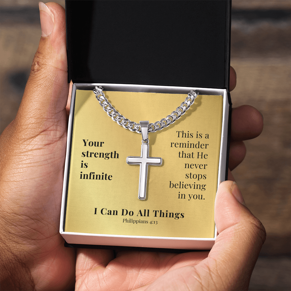 I Can Do All Things (Philippians 4:13) | Premium Sterling Silver Cuban Link Cross Necklace