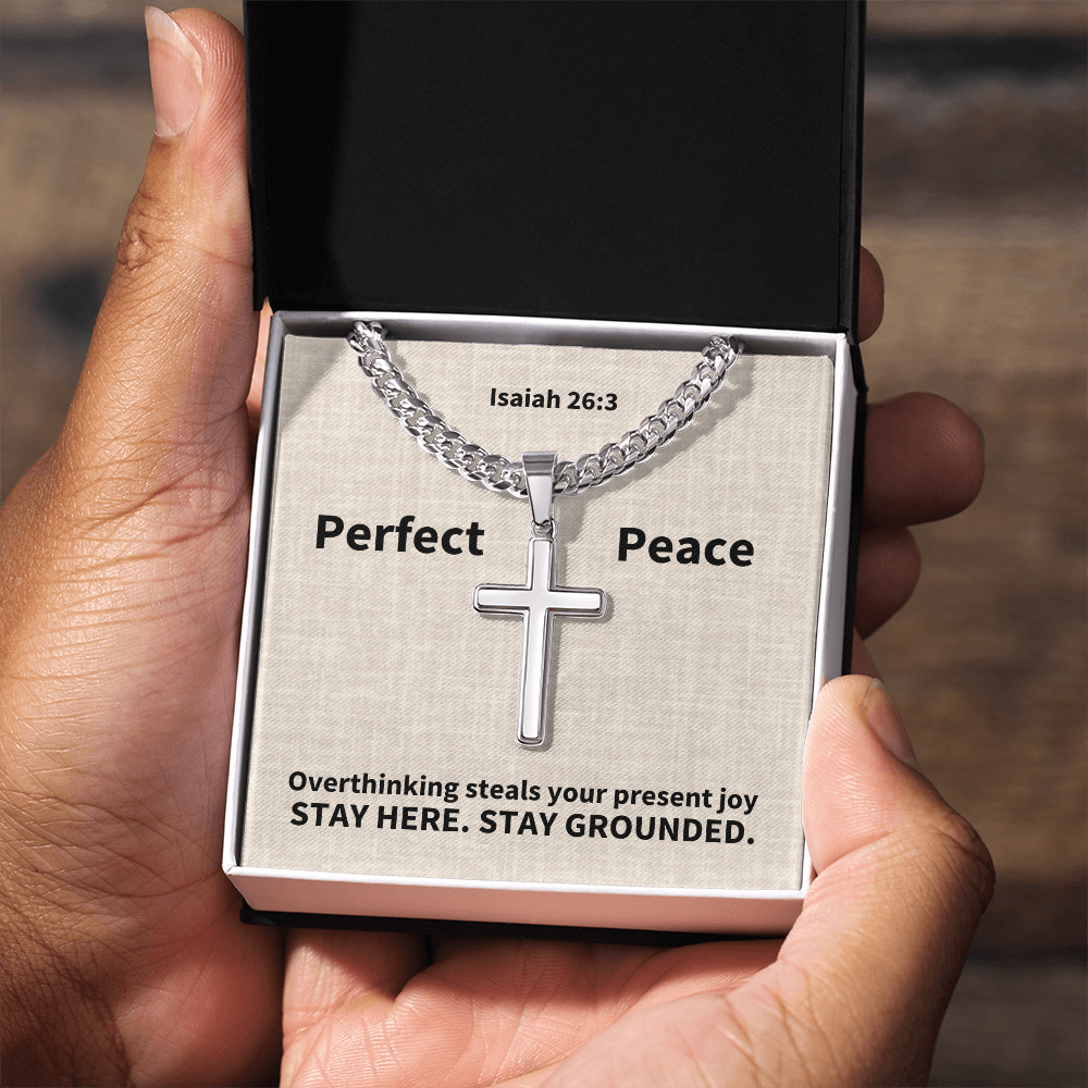 Perfect Peace (Isaiah 26:3) | Premium Sterling Silver Cuban Link Cross Necklace