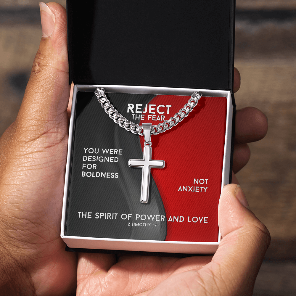 The Spirit Of Power And Love (2 Timothy 1:7) | Premium Sterling Silver Cuban Link Cross Necklace