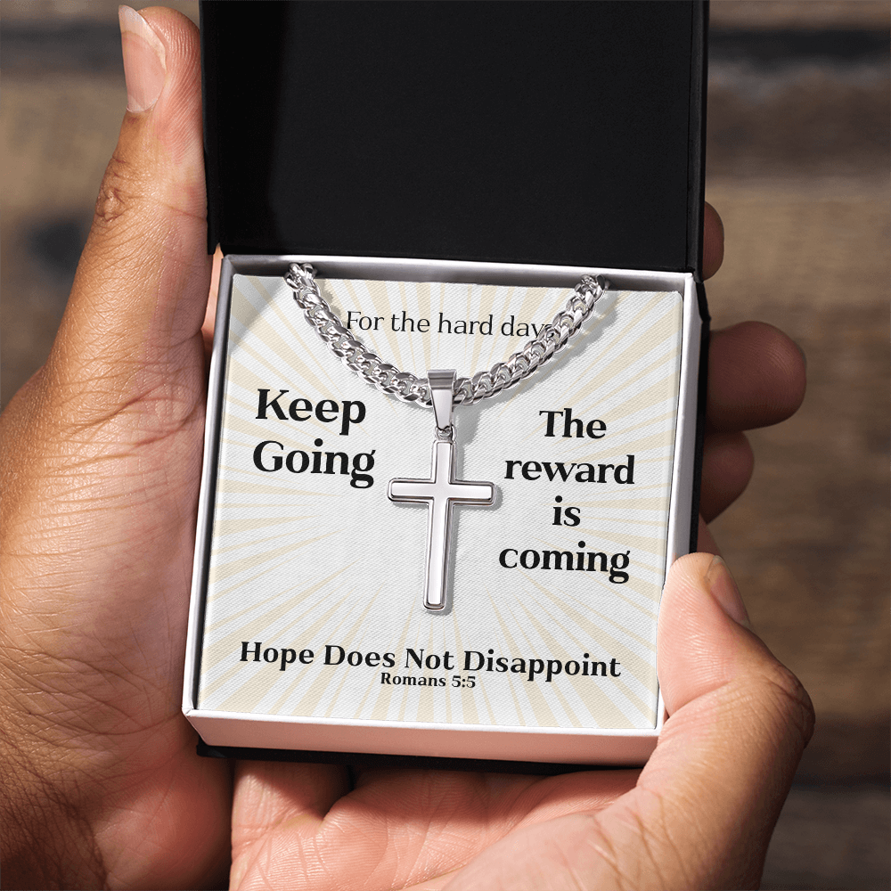 Hope Does Not Disappoint (Romans 5:5) | Premium Sterling Silver Cuban Link Cross Necklace