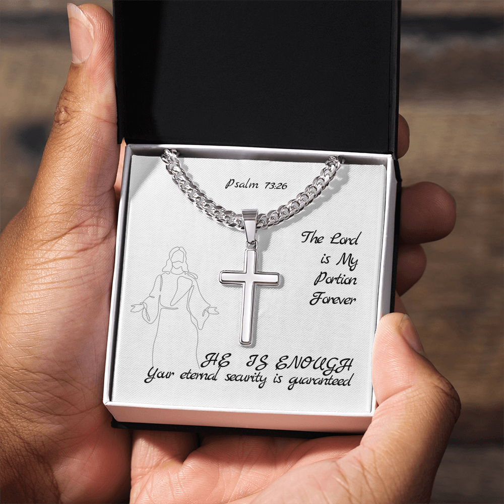 The Lord is My Portion Forever (Psalm 73:26) | Premium Sterling Silver Cuban Link Cross Necklace
