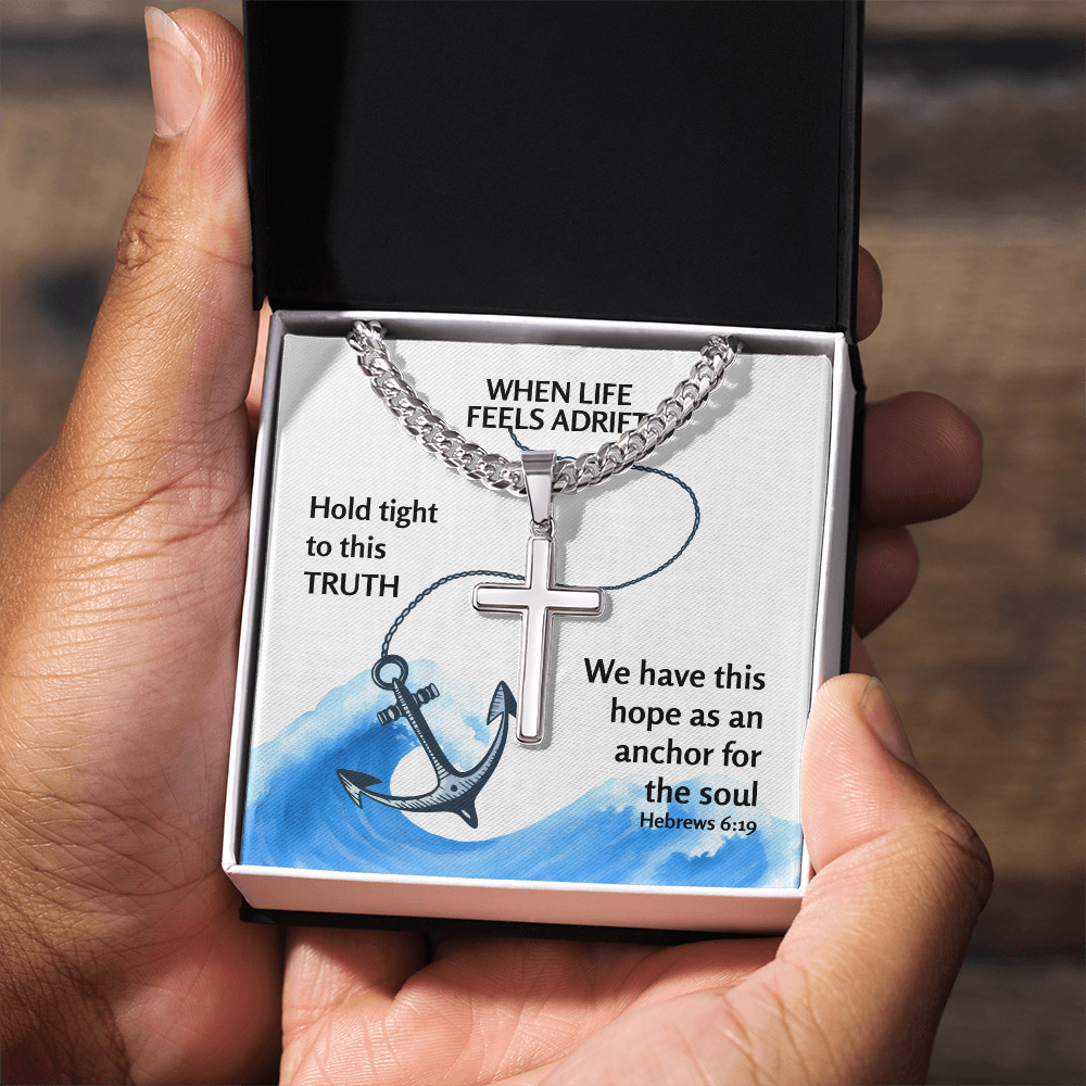 Hope Anchors The Soul (Hebrews 6:19) | Premium Sterling Silver Cuban Link Cross Necklace