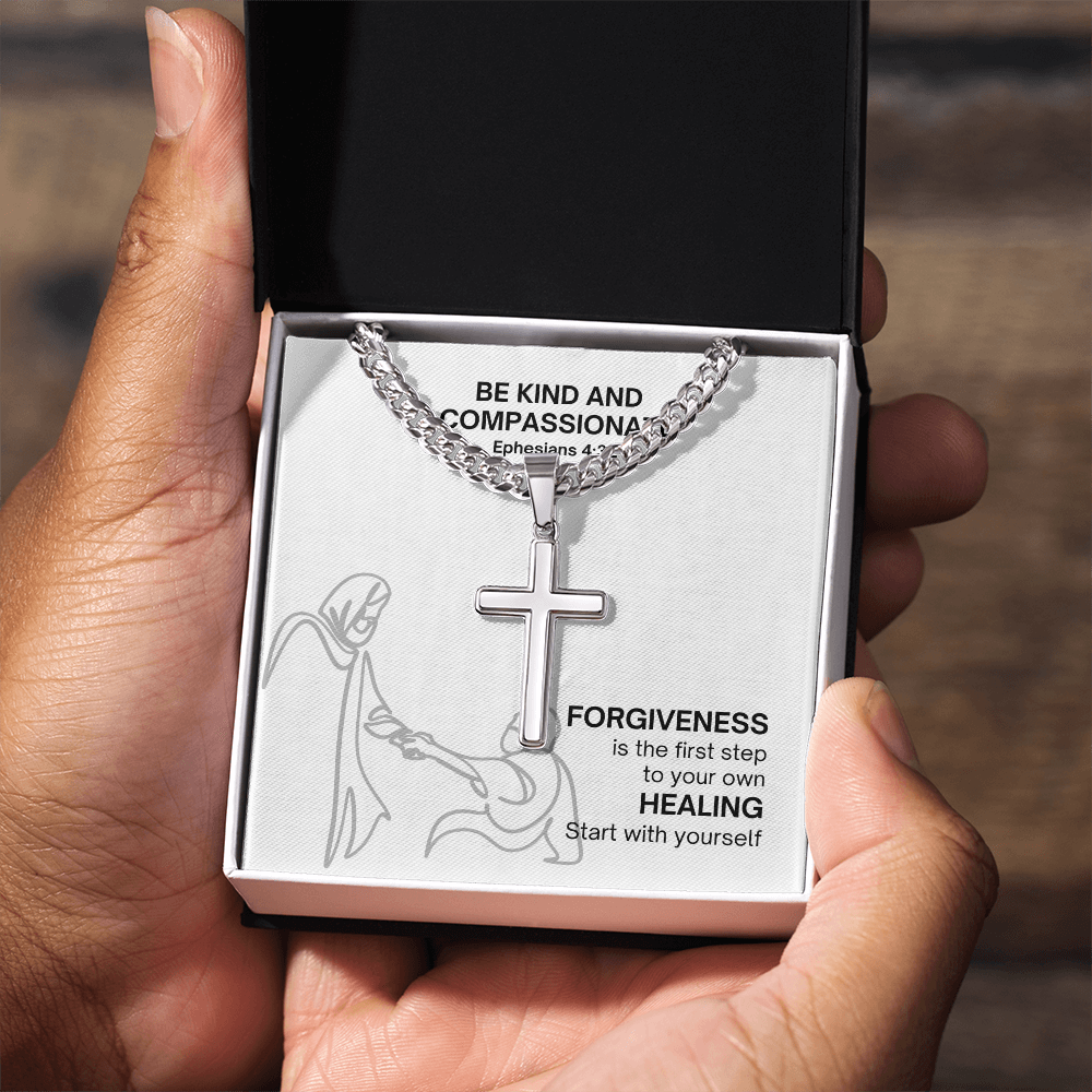 Be Kind And Compassionate (Ephesians 4:32) | Premium Sterling Silver Cuban Link Cross Necklace