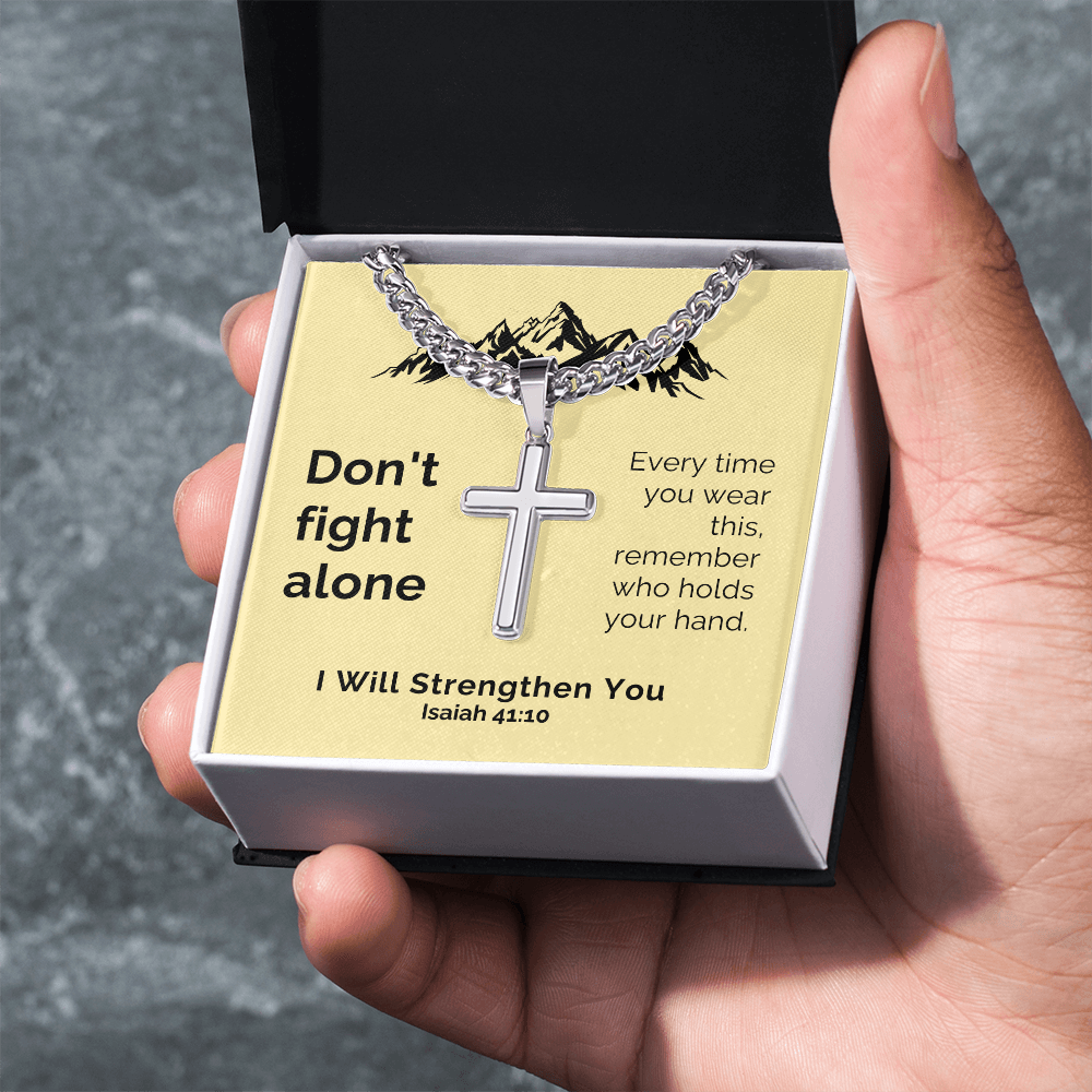 I Will Strengthen You (Isaiah 41:10) | Premium Sterling Silver Cuban Link Cross Necklace