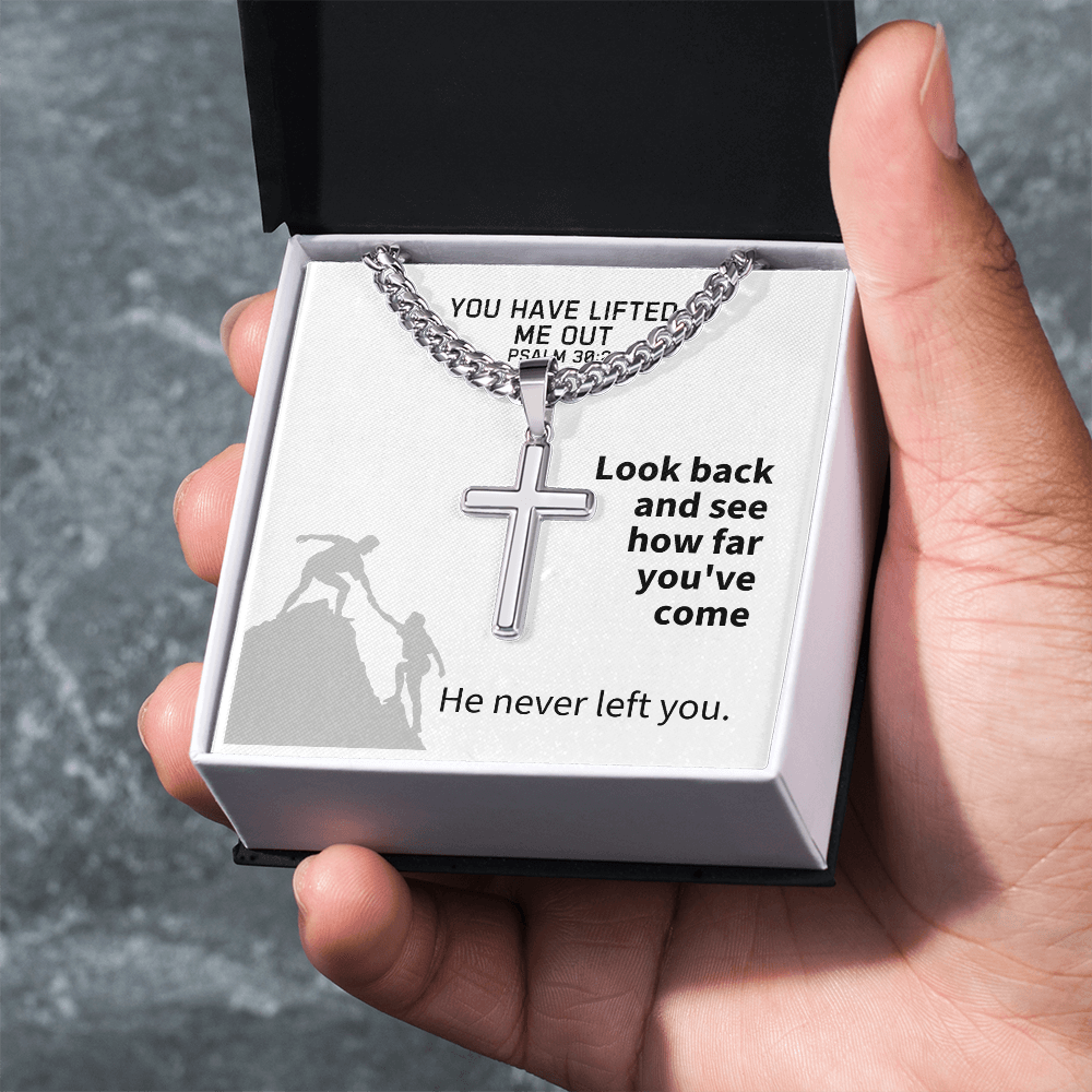 You Have Lifted Me Out (Psalm 30:2) | Premium Sterling Silver Cuban Link Cross Necklace