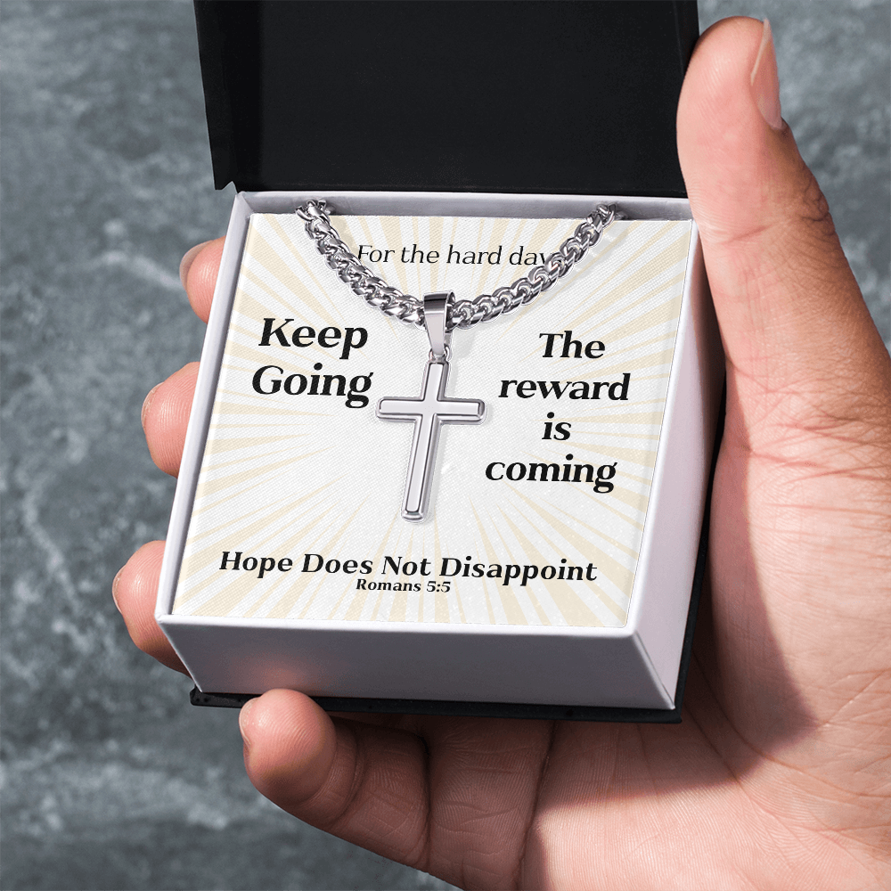 Hope Does Not Disappoint (Romans 5:5) | Premium Sterling Silver Cuban Link Cross Necklace