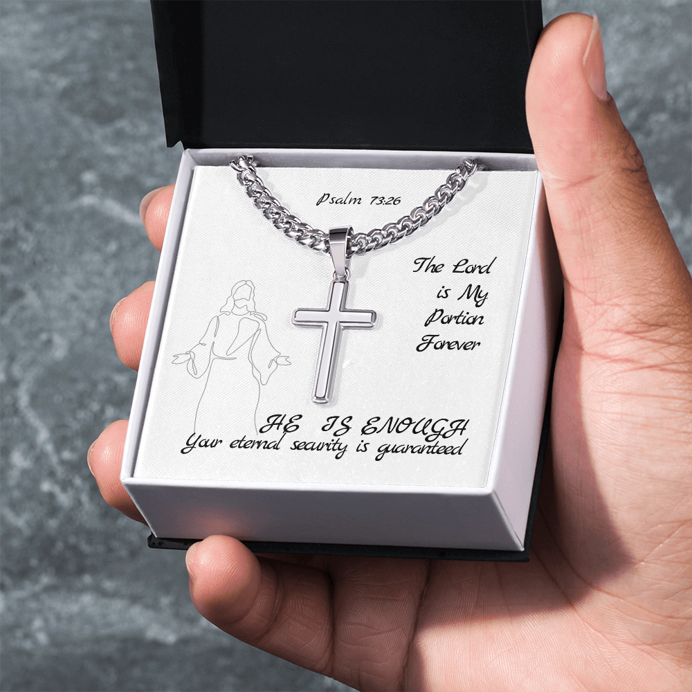 The Lord is My Portion Forever (Psalm 73:26) | Premium Sterling Silver Cuban Link Cross Necklace