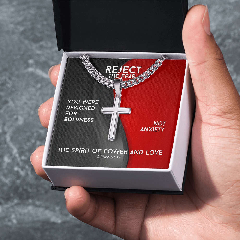 The Spirit Of Power And Love (2 Timothy 1:7) | Premium Sterling Silver Cuban Link Cross Necklace