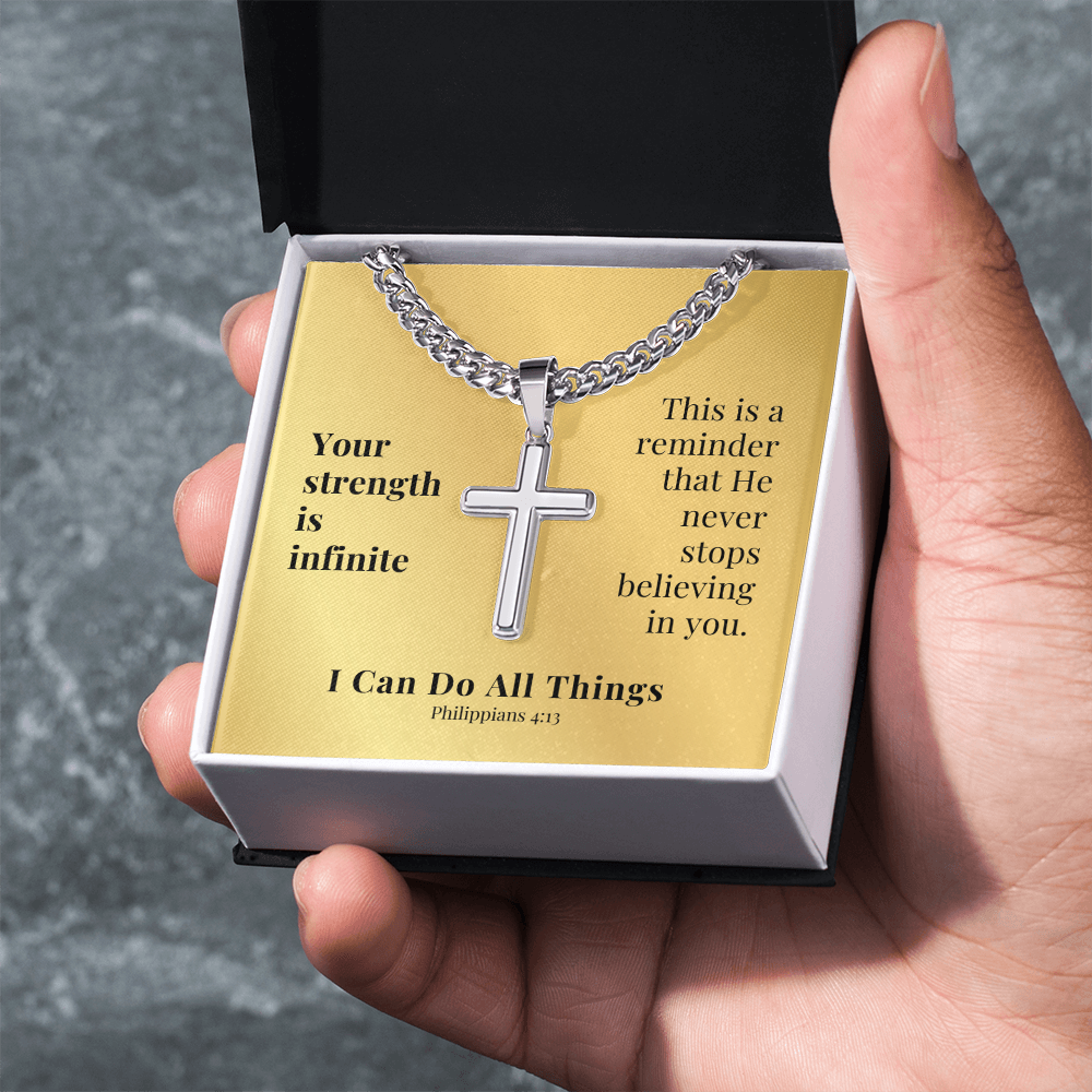 I Can Do All Things (Philippians 4:13) | Premium Sterling Silver Cuban Link Cross Necklace