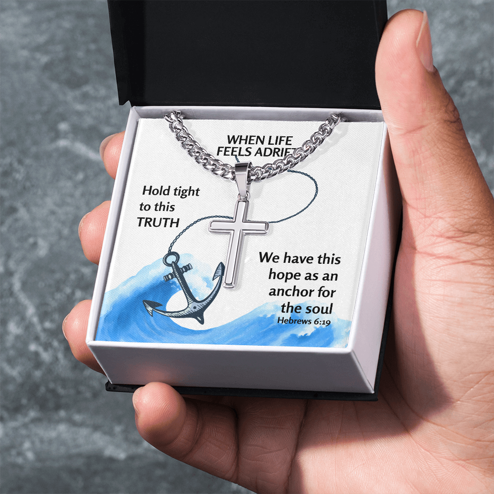 Hope Anchors The Soul (Hebrews 6:19) | Premium Sterling Silver Cuban Link Cross Necklace