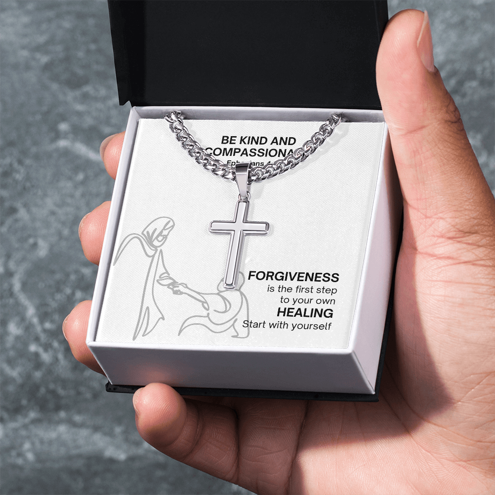 Be Kind And Compassionate (Ephesians 4:32) | Premium Sterling Silver Cuban Link Cross Necklace