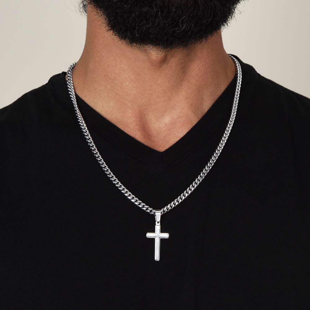 My Spirit Is Life And Peace (Romans 8:6) | Premium Sterling Silver Cuban Link Cross Necklace