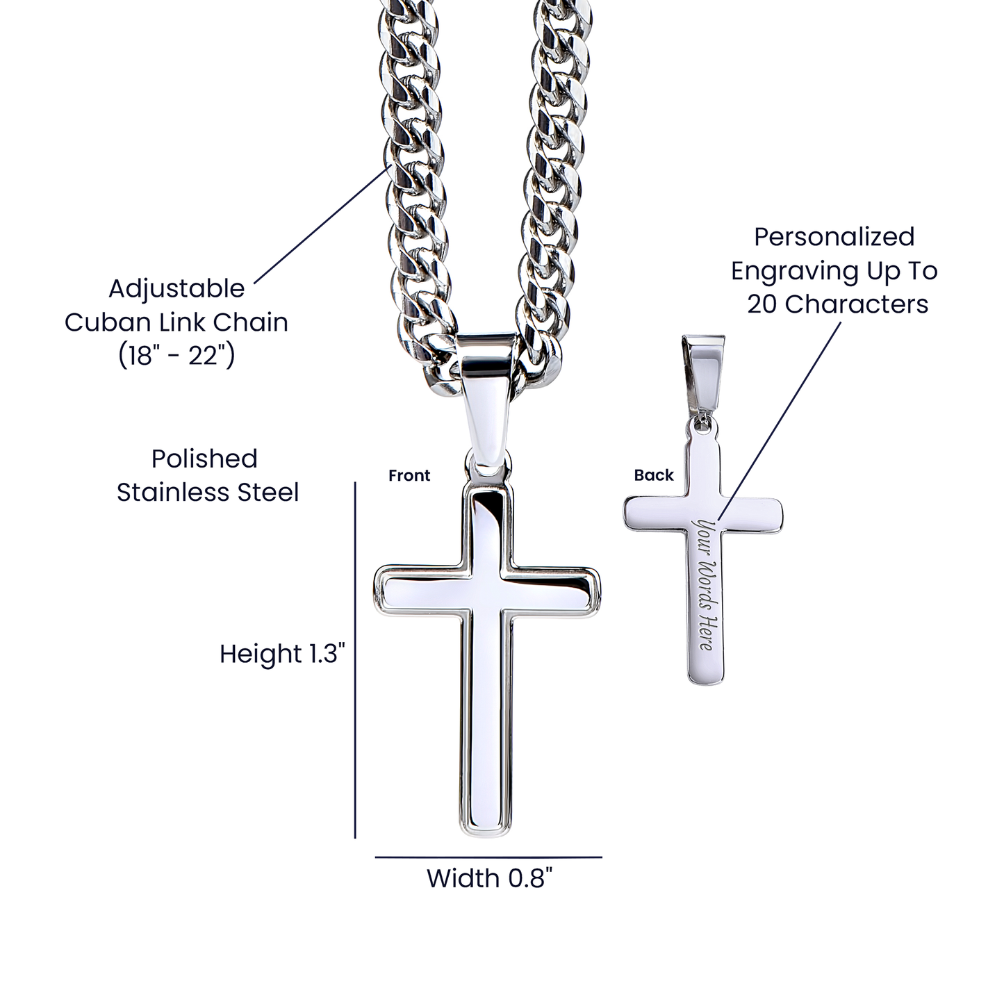 He Is My Light (Psalm 27:1) | Premium Sterling Silver Cuban Link Cross Necklace