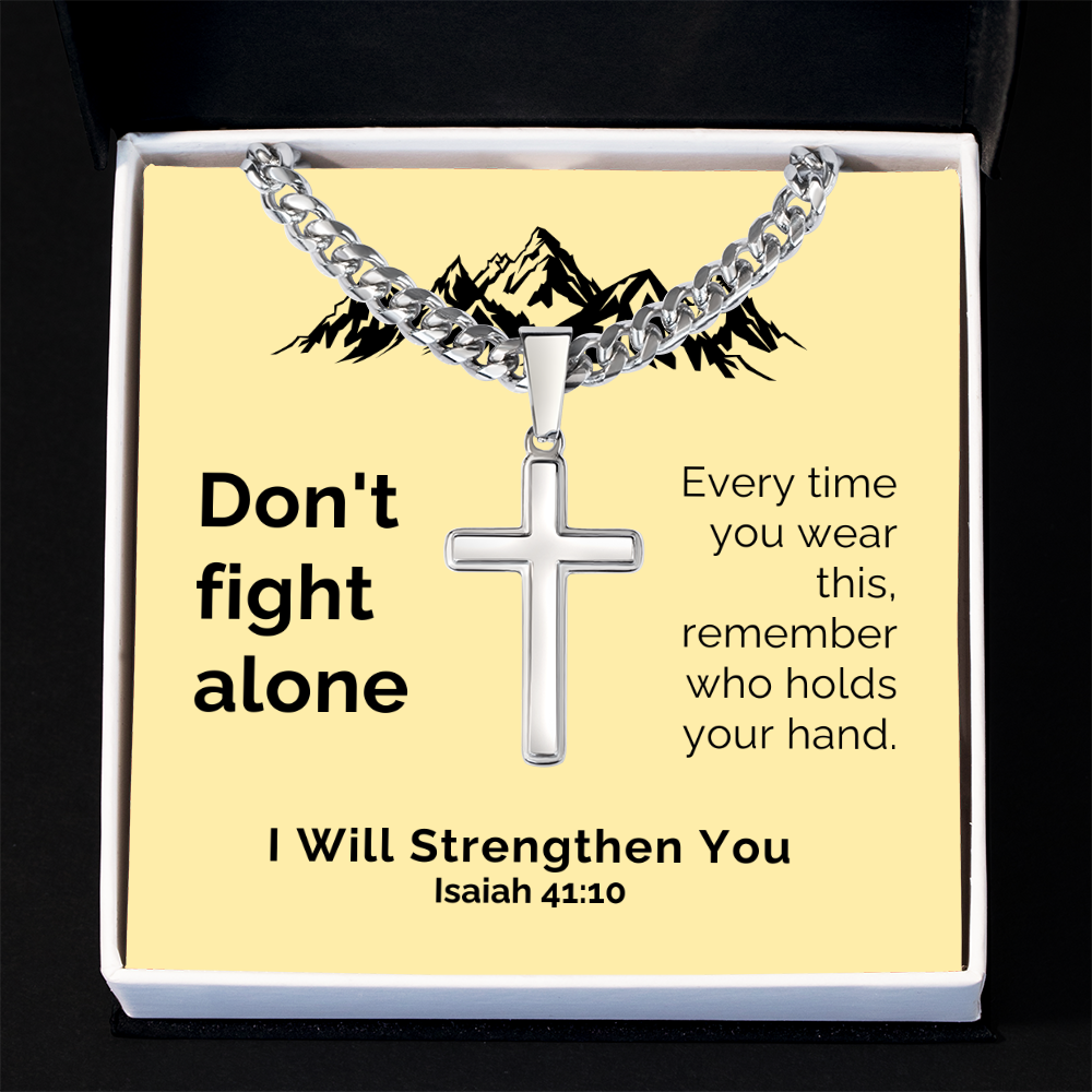 I Will Strengthen You (Isaiah 41:10) | Premium Sterling Silver Cuban Link Cross Necklace