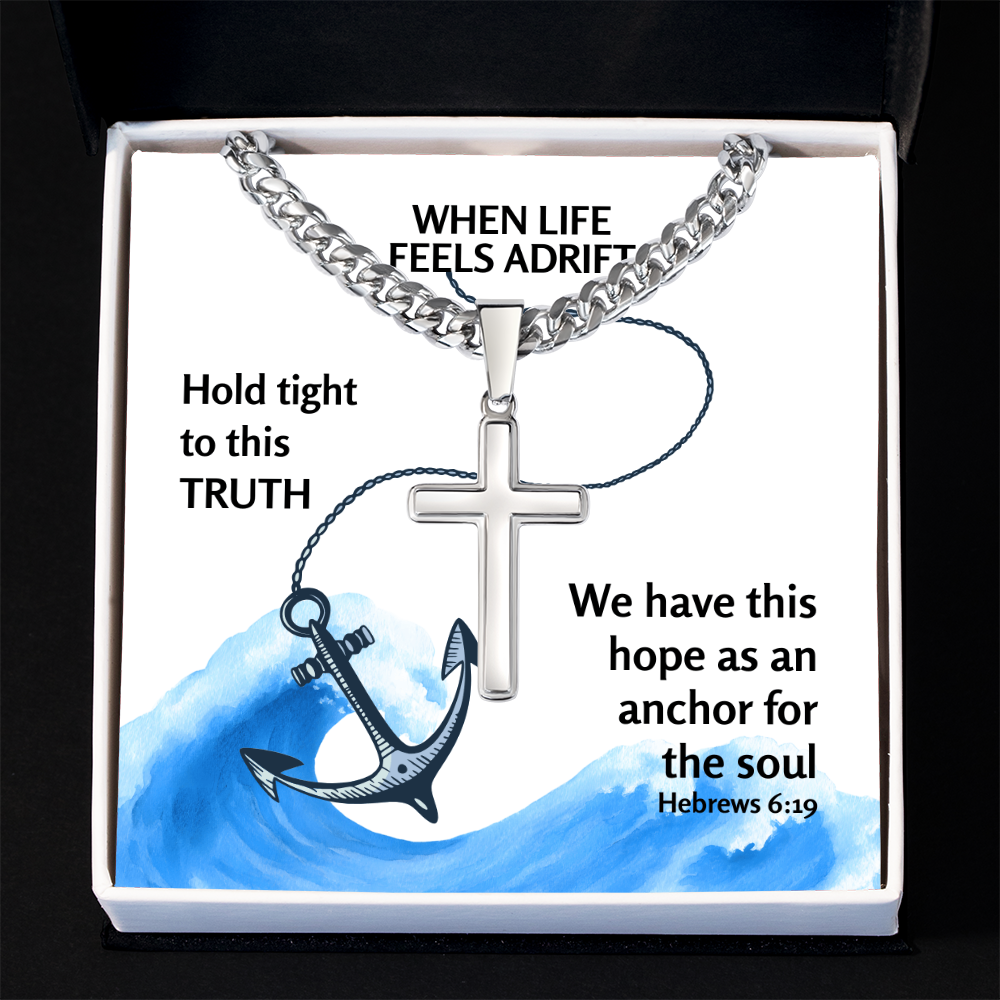 Hope Anchors The Soul (Hebrews 6:19) | Premium Sterling Silver Cuban Link Cross Necklace