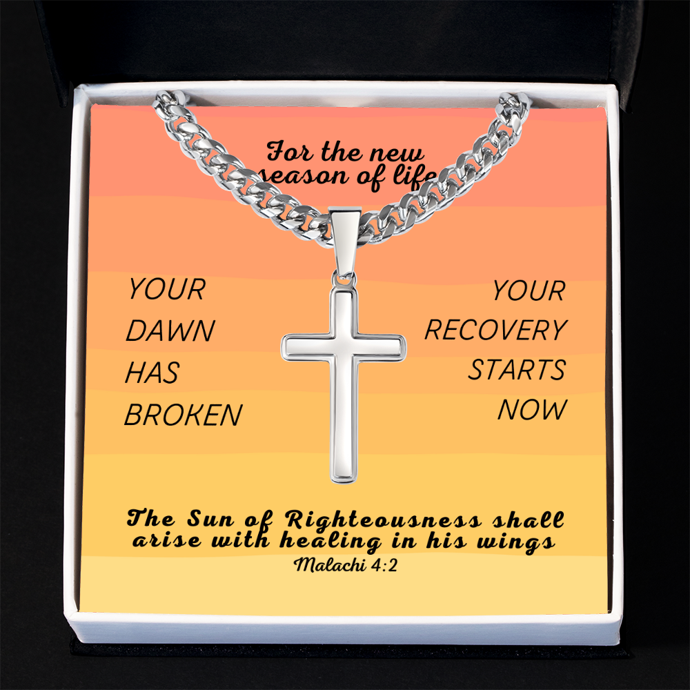 Healing In His Wings (Malachi 4:2) | Premium Sterling Silver Cuban Link Cross Necklace